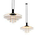 Modern Pendant Lights Black Rods Multi Layered Circular Shades Hollow Out Design Warm Yellow Lighting