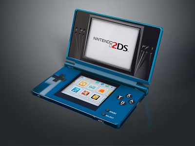 Blue Nintendo 2DS Handheld Gaming Console Open With Screen And Game Icons 3d model