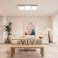 Modern Warm Living Dining Room Interior With Sofa Dining Table Abstract Art And Potted Plant