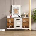 Modern Minimalist Sideboard With Decorations Coffee Machine And Tableware Near Green Plant