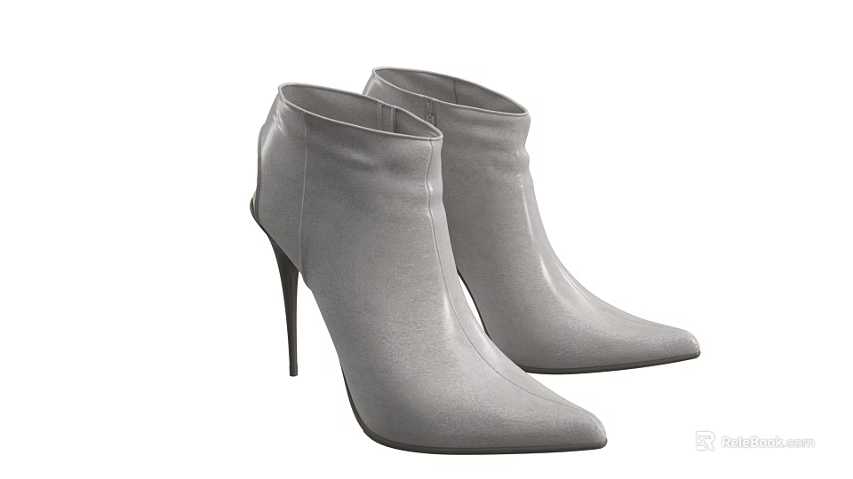 Stylish Silver Gray High Heeled Ankle Boots For Modern Women 3d model 