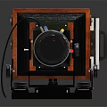 Retro Style Digital Camera With Wooden Frame Large Lens Black Base And Metal Components