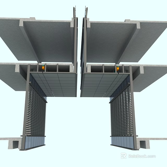 Modern Architectural Components Featuring Symmetric Gray Beams Grille Panels And Accent Lights 3d model 