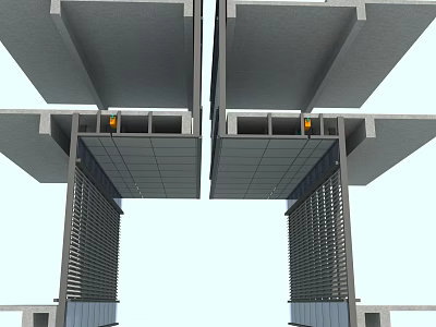 Modern Architectural Components Featuring Symmetric Gray Beams Grille Panels And Accent Lights 3d model