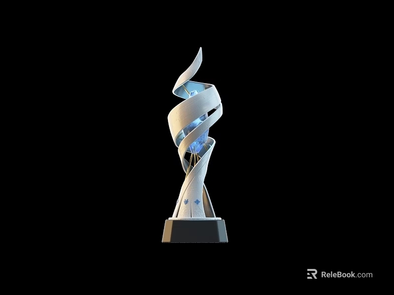 Sleek Modern Spiral Trophy With Shiny White Curved Body And Stable Black Base 3d model 