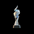 Sleek Modern Spiral Trophy With Shiny White Curved Body And Stable Black Base