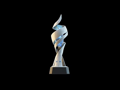 Sleek Modern Spiral Trophy With Shiny White Curved Body And Stable Black Base 3d model