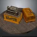 Vintage Hand Crank Coffee Grinder And Wooden Storage Box On Round Platter