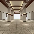 Modern Elevator Hallway Interior Design With White Columns Granite Tiles And Ceiling Lighting 3d model