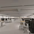Modern Open Office Interior With White Desks Computers Pendant Lights And Arched Ceilings 3d model