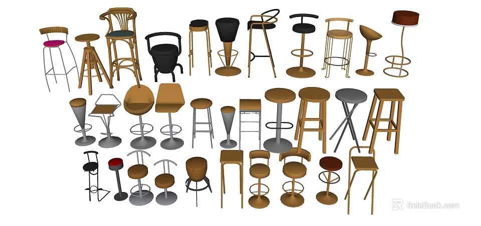 Various Modern And Classic Bar Stools With Different Designs For Home Bar Use 3d model