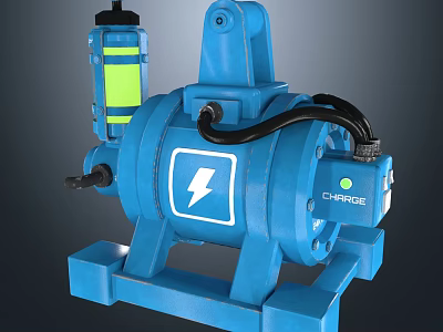 Blue Charge Equipment With Lightning Symbol Yellow Component Black Hose And Stable Base 3d model