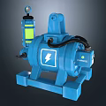 Blue Charge Equipment With Lightning Symbol Yellow Component Black Hose And Stable Base