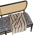 Stylish Multi Seater Sofa With Wicker Backrest Floral Cushion Striped Blanket And Black Metal Frame
