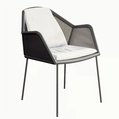 Modern Outdoor Chair With White Cushion And Black Woven Backrest Design 3d model
