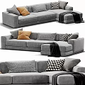 Gray Sectional Sofa With Colorful Cushions And Soft Throw Blanket 3d model