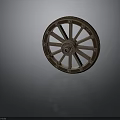 Car Wheel Component With Wooden Spoked Design Riveted Rim And Central Hub