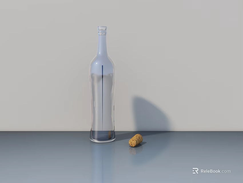 Decorative Ornament Set Featuring Clear Glass Bottle With Liquid And Cork Stopper On Smooth Surface 3d model 