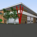 White Airplane Parked In Indoor Hangar With Red Steel Roof Brick Walls Windows And Doors