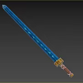 Glowing Blue Fantasy Sword With Red And Gold Ornate Hilt Design