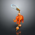Orange Elephant Keychain With Decorative Patterns Blue Ring Rope And Small Balls 3d model