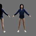 Woman With Black Long Hair Wearing Blue Track Jacket With White Stripes