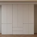 Minimalist White Built in Wardrobe Design With Panel Doors And Wooden Flooring