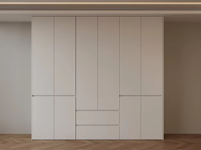Minimalist White Built in Wardrobe Design With Panel Doors And Wooden Flooring 3d model