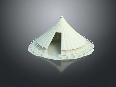 White Open Dome Shaped Tent With Crown Top And Supportive Base Structure 3d model