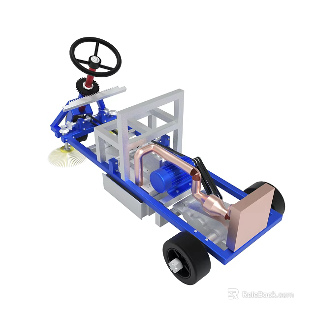 Mechanical Model Structure With Steering Wheel Gears And Metal Frame Components 3d model