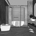 Modern Bathroom Interior Design With Marble Walls Freestanding Bathtub Double Vanity And Backlit Mirror