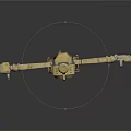 Yellow Mechanical Robot Creature With Long Arms Legs And Rusty Surface