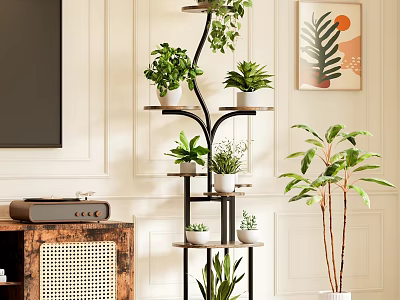 Stylish Multi-tiered Indoor Plant Stand With Various Green Plants For Garden Decor 3d model