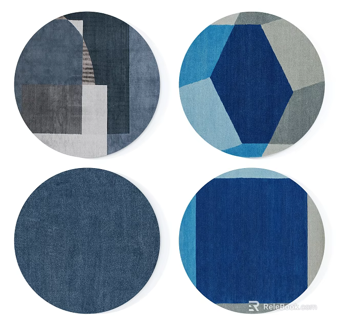 Modern Round Rugs With Geometric Patterns In Blue And Gray Tones 3d model