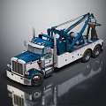 Blue And White Heavy Duty Tow Truck With Crane And Flatbed Design