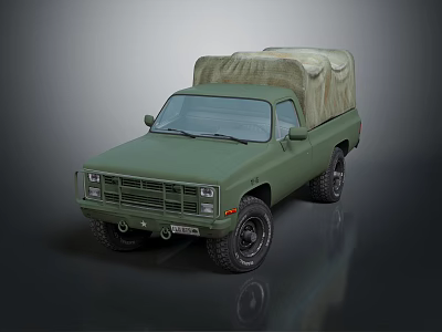Functional Military Green Truck With Canvas Cover 3d model