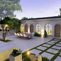 Courtyard Garden Outdoor Space With Large Tree Dining Set Swimming Pool And Plants