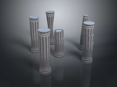 Scenic View Of Multiple Classical Style Stone Columns On Gray Background 3d model