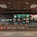 Modern Café Interior With Wooden Ceiling And Bar Counter Menu Boards Design