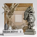 Stylish Decorative Ornaments Set with Sculpture Pampas Grass Diffuser Wooden Frame and Design Books