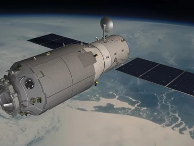Satellite Spacecraft With Solar Panels Orbiting Earth In Outer Space 3d model