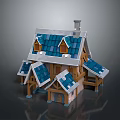 Fairy Tale Themed Small House Model With Blue Tiled Roof Chimney And Wooden Accents