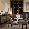 Cozy Living Room Interior With Beige Sofa Fireplace Armchairs And Wooden Bookshelf