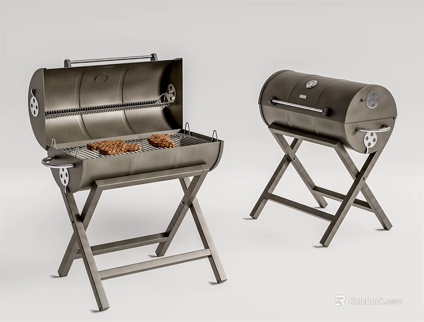 Foldable Kitchen Grills Open with Food Inside and Portable Stand Design 3d model 