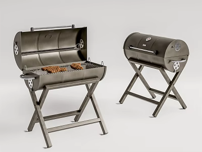 Foldable Kitchen Grills Open with Food Inside and Portable Stand Design 3d model