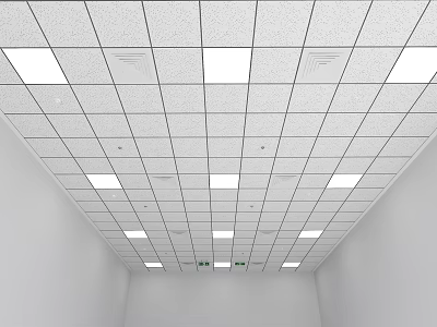 Grid Pattern Ceiling With Recessed Lights In Interior 3d model