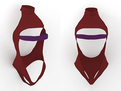 Stylish Red High Neck Bodysuit With Purple Strap Unique Fashion Design Style 3d model