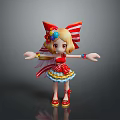 Woman With Blonde Hair Large Red Bow Colorful Flowers Red Top And Outstretched Arms