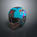 Stylish Blue Tactical Helmet With Red Star And Colorful Side Patterns Design 3d model