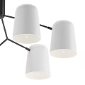 Modern Three Light Chandelier Featuring White Cone Shaped Shades And Black Metal Frame